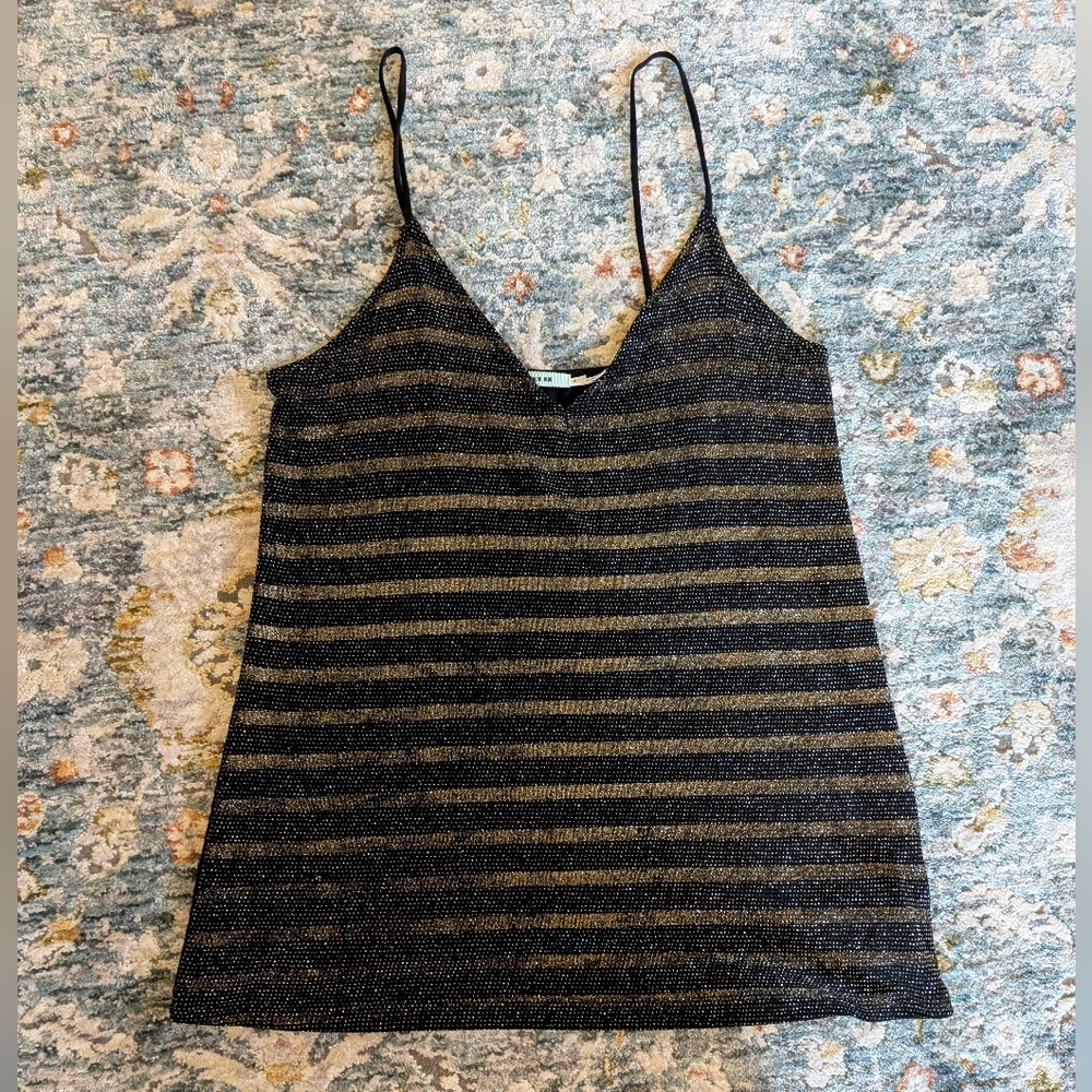 Urban Outfitters Kimchi Black and Gold Shimmery Striped Tank